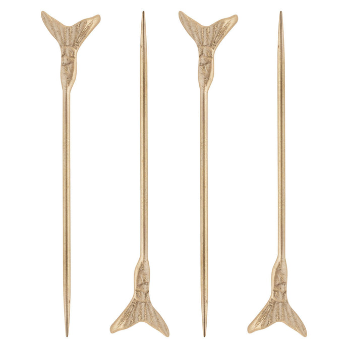 Mermaid Tail Cocktail Picks S/4 Gold