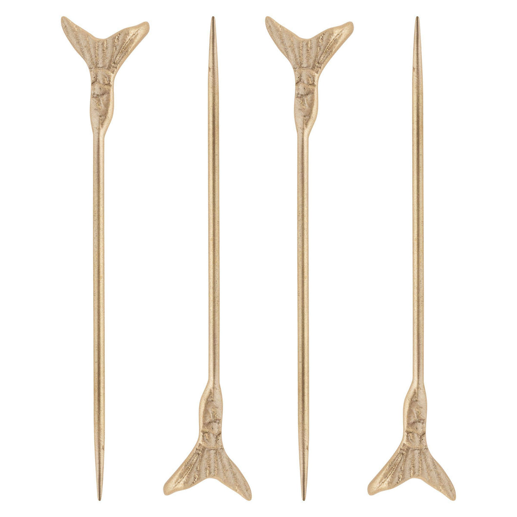 Mermaid Tail Cocktail Picks S/4 Gold