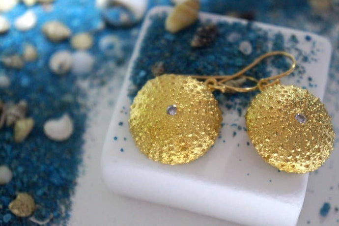 Earrings Gold Plated Silver Sea Urchin With Zircon Earrings