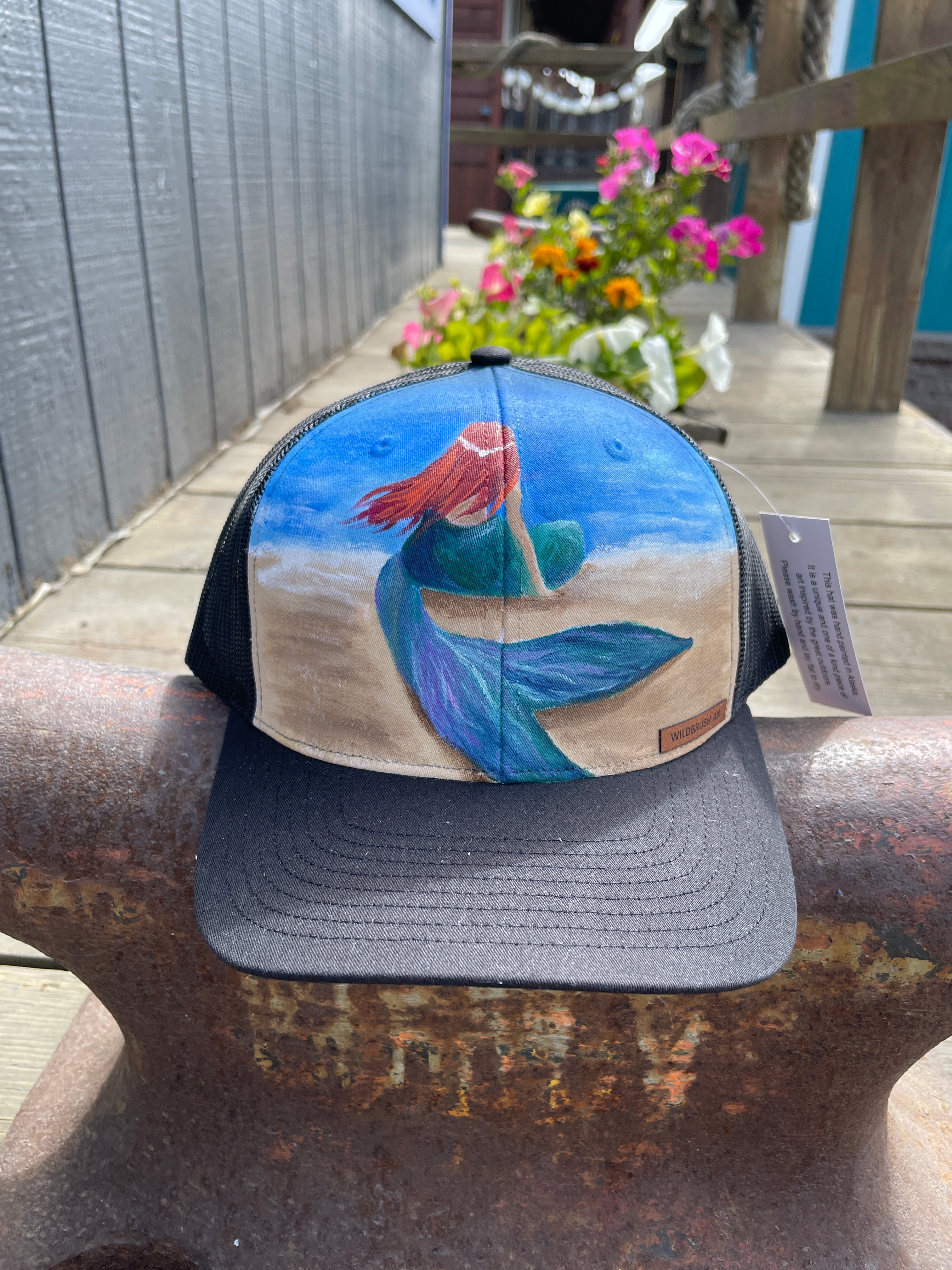 Hand painted trucker hat – Blue Urchin