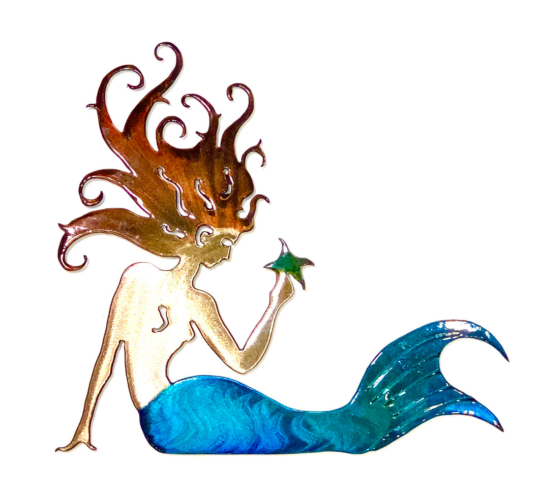 brunette mermaid holding sea star
